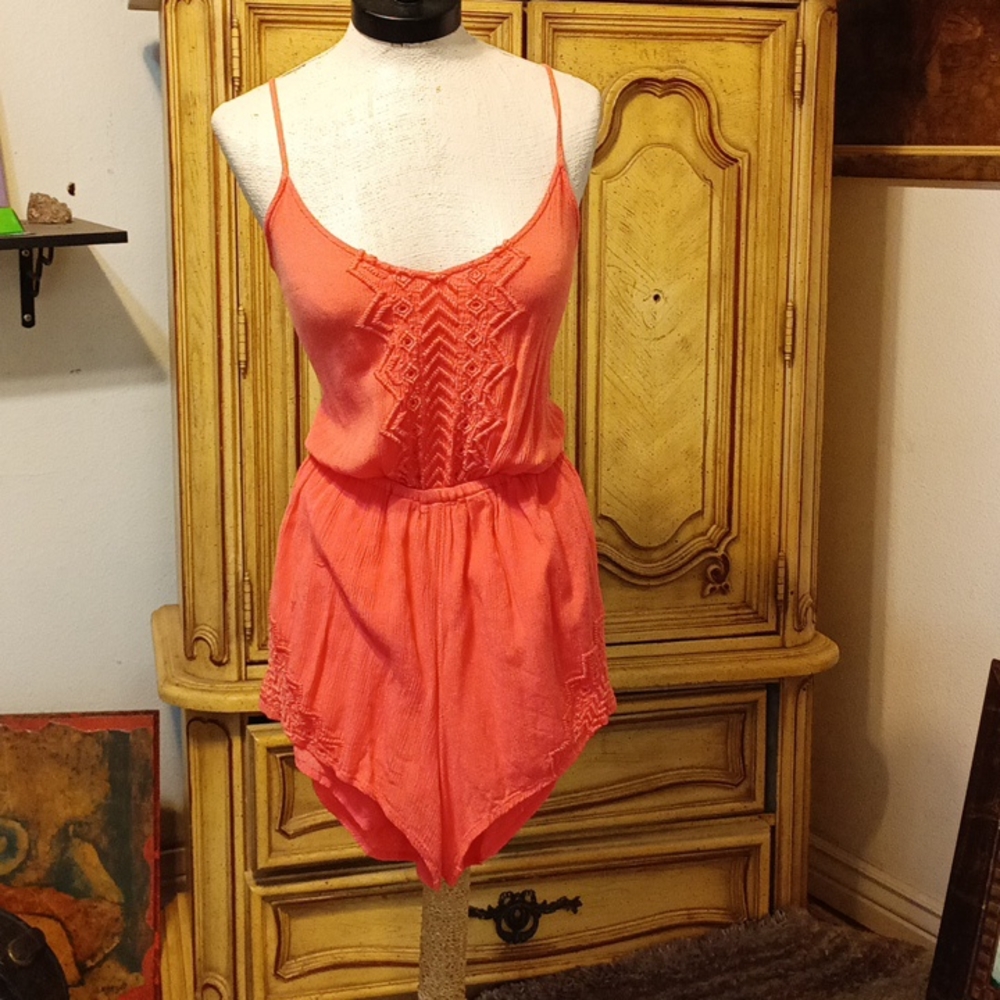 Womens one piece jumper shorts Summer sz S RIPCURL Peach Orange b43